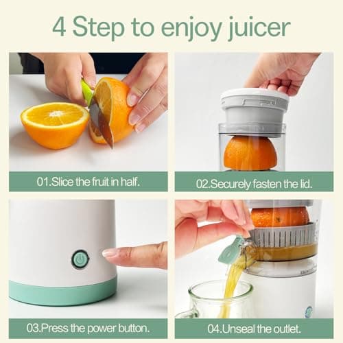 SUNHAIXIA Rechargeable Electric Juicer - Citrus Juicer with Type-c Rechargeable for Orange, Lemon and Grapefruit Juicing. (White-45Watts) — view 4