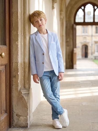 LOLANTA Boys Summer Blazer Kids Suit Jacket Sport Coat Dress Outfits for Prom Party Christmas（Blue，10