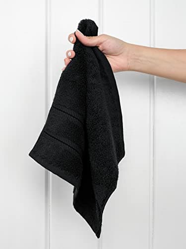 American Soft Linen Washcloths for Bathroom, 100% Turkish Cotton Washcloth Set of 4, 13x13 in Soft Washcloths for Body and Face, Wash Rags for Kitchen, Baby Washcloths, Black Washcloths