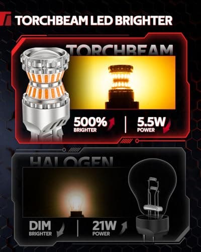 Torchbeam 7440 7443 LED Bulbs Turn Signal Light, Amber Yellow T20 W21W 7444 7441 Blinker Light, 500% Brighter with HD Projector, Plug and Play for Front Rear Turn Signal Side Marker Lights, Pack of 2 — view 2