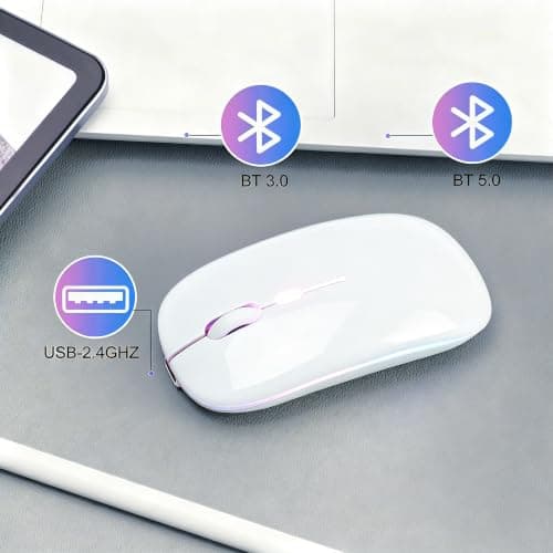AZTZATZ Wireless Bluetooth Mouse Rechargeable Long Lasting Dual Mode - BT 5.2 & 2.4G Silent RGB LED Mice, Slim Portable Ergonomic Mouse for Laptop/PC/Tablet/MacBook/iPad/Apple Devices(White) — view 4