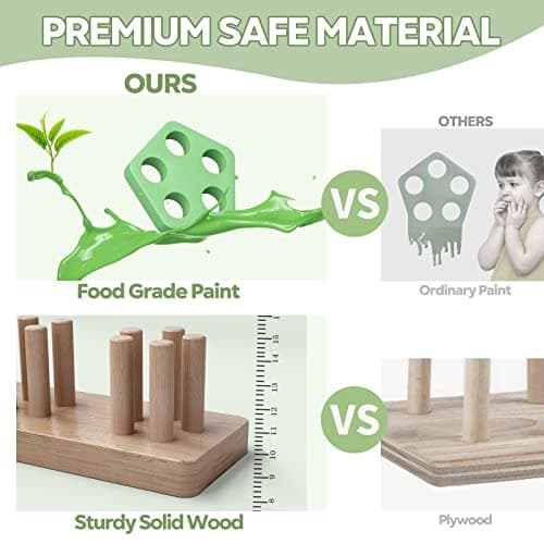 PEBIRA Montessori Toys for 1 2 Year Old, Wooden Sorting and Stacking Toys for Toddlers, Baby Shape Sorter and Color Stacker Blocks for Toddler, Preschool Learning Toy, Gift for 12-18 Month Boys Girls — view 2