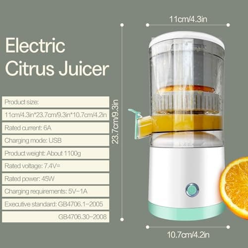 SUNHAIXIA Rechargeable Electric Juicer - Citrus Juicer with Type-c Rechargeable for Orange, Lemon and Grapefruit Juicing. (White-45Watts) — view 5