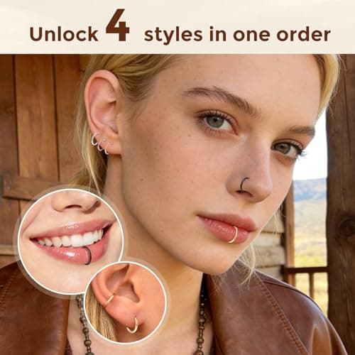 TOOUT Titanium Septum Ring 5pcs, 18g Nose Rings Hoops for Women Men, Hypoallergenic Septum Rings Septum Hoop Daith Cartilage Conch Ring Tragus Helix Rook Piercing Jewelry 8mm