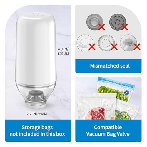 BAMCOO Vacuum Sealer for Food, Powerful Handheld Vacuum Sealer Machine, Portable Food Sealer for Food Storage, Camping, Reusable Vacuum Bags Compatibility, White(Pump Only)