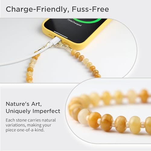 POSADINA Natural Stone Phone Charm, Beaded Healing Phone Wrist Strap, Handmade Cellphone Chain Lanyard with Tether Tab — view 2