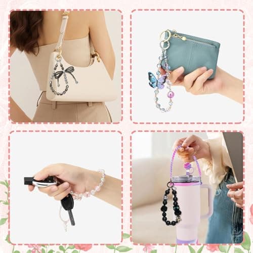 WOZEAH Butterfly Phone Charm for Women, Crystal Beaded Wrist Strap Lanyard with Tether Tab – Anti-Theft Hands-Free Detachable Phone Chain Wristlet（Star Butterfly Pendant） — view 4