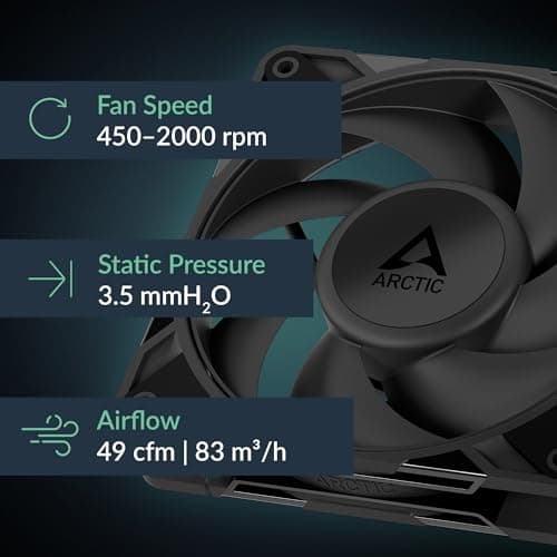 ARCTIC P12 Pro LN - Low-Noise Premium Fan, 120 mm PWM Fan, 450-2000 RPM, 0 RPM <5% PWM, Fluid Dynamic Bearing, 4-Pin - Black