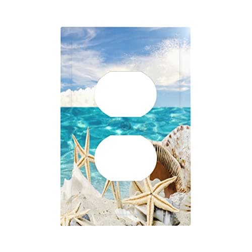Beach Summer Seascape Starfish 1 Gang Outlet Covers Decorative Single Duplex Wall Plate Receptacle Switchplate Coastline Ocean Sunny Electrical Faceplate for Bathroom Kitchen Home Decor