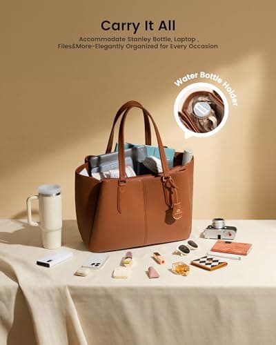 LOVEVOOK Laptop Tote Bag for Women 15.6 In Work Bags with Triple Compartments Large Faux Leather Computer Office Briefcase — view 3