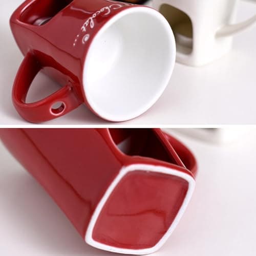GOVNPJ Fondue Cup Set - 4 Ceramic Chocolate Fondue Mugs with 4 Stainless Steel Forks - Mini Fondue Set for Cheese/Chocolate Fondue, Butter Warming & Dipping (Candles Not Included) — view 4