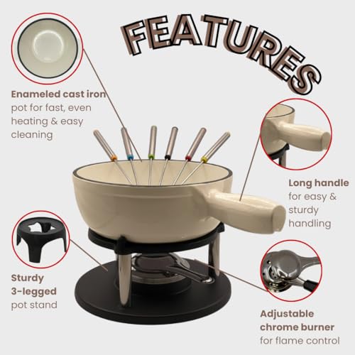 Cast Iron 9-pcs 2L Fondue Set With Accessories Fondue Kit Swiss Fondue Cheese Meat Oil Fondue Pot Fondue Pot set, Cheese Fondue Set, Chocolate Fondue Pot, Cheese Melting Pot, Fondue Pot Non Electric — view 2