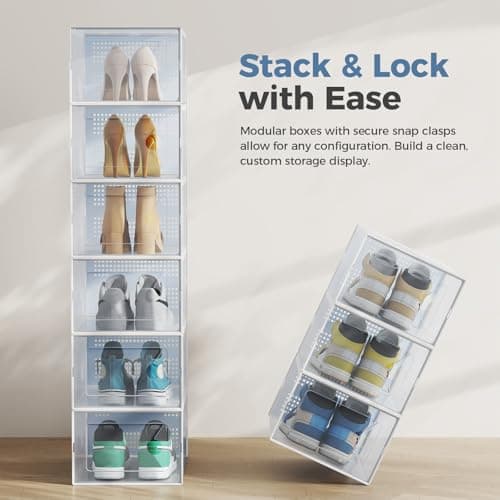 DUMOS Shoe Storage Boxes, 12-Pack Stackable Clear Shoe Containers with Lids, Display Sneaker Case Organizer for Closet, Under Bed, Entryway,White, Fit Size 11 — view 3