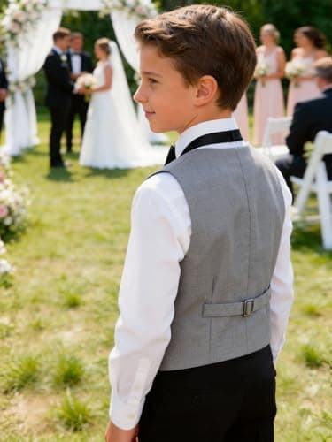 LOLANTA Youth Boys Vest Classic Fit V Neck 3 Buttons Church Clothes Dress Waistcoat with Pockets (Grey, 7-8 Years)