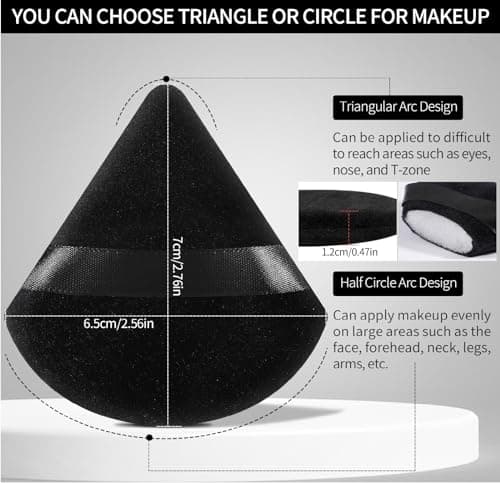Pimoys 6 Pcs Powder Puff, Face Soft Triangle Makeup Puff Velour Makeup Sponge for Loose Powder (Black)