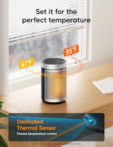 DREO Space Heater, Portable Electric Heaters for Indoor Use with Thermostat, 1-12H Timer, Eco and Fan Mode, 1500W PTC Ceramic Safety Heat for Office Bedroom Home, With Remote, Silver — view 5