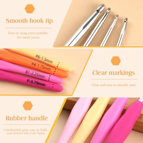SHWAKK Crochet Hook, 3.75 mm Ergonomic Crochet Hook, Crochet Needles for Arthritic Hands, Knitting Needles with Soft Handle Beginners and Experienced Hobbyists (3.75 mm) — view 2