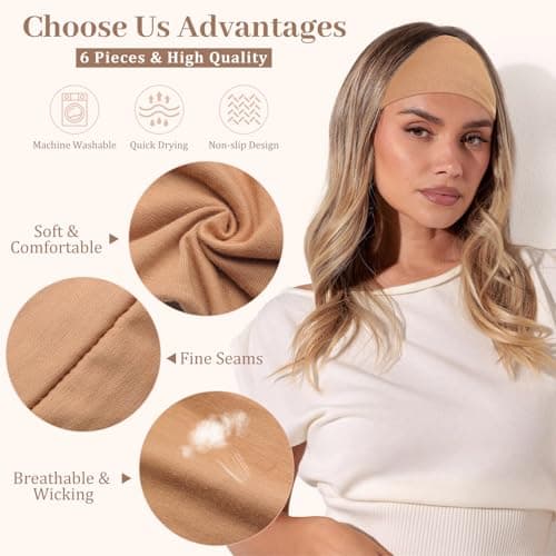AWAYTR 6 Pack Wide Headbands for Women, Non Slip Stretchy Yoga Workout Head Bands, Trendy Everyday Fashion Hair Bands (Black/Red/Beige/Camel/Brown/Coffee) — view 2