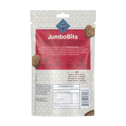 Blue Buffalo Jumbo Bits, Soft & Chewy Anytime Treats, Beef Recipe, Natural Dog Treats Mineral Enhanced for Flavor, 4 oz. Bag