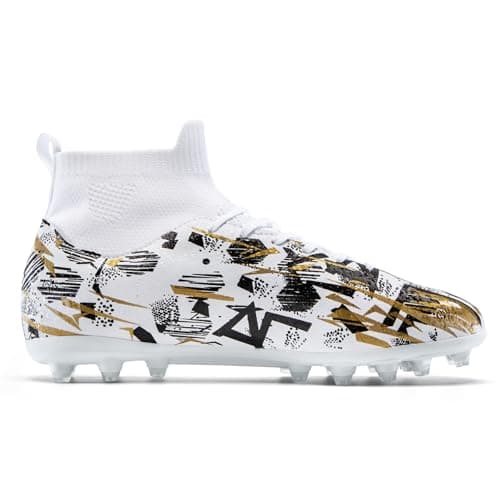 PMKZSES Kids Soccer Cleats High Top Football Cleats Boys Girls for Training White — view 3