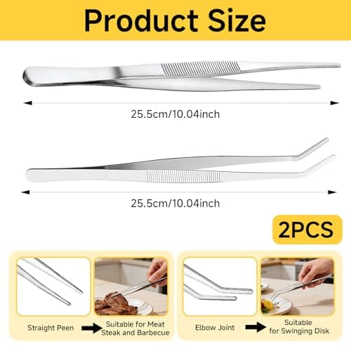 2PCS Kitchen Tweezers Tongs, Precision Serrated Tips Tongs for BBQ