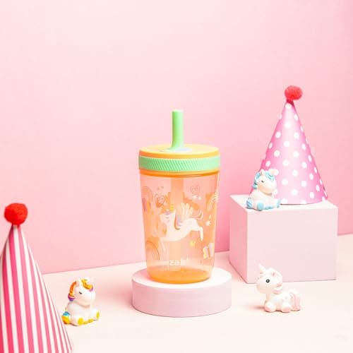 Zak Designs Kelso 15 oz Tumbler Set, (Unicorn) Non-BPA Leak-Proof Screw-On Lid with Straw Made of Durable Plastic and Silicone, Perfect Toddler Cup Bundle for Kids (2pc Set)