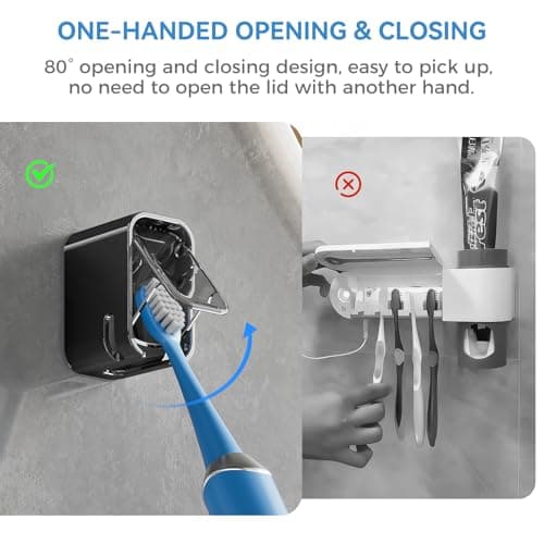 Toothbrush Holders for Bathroom【Innovation Single Slot Design】 2PCS Toothbrush Holder Wall Mounted with Cover for Shower, Single Toothbrush Dispenser Storage Organizer for Family & Travel — view 3