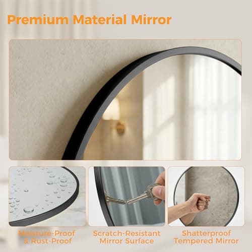 Sweetcrispy Round Bathroom Mirror for Over Sink, 20 Inch Wall Mounted Vanity Mirror with Matte Metal Frame, Decor for Bathroom, Entryway, Bedroom, Black — view 4