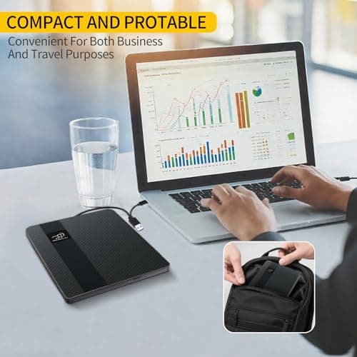 HKCMEMORY External CD/DVD Drive USB 3.0 & Type-C Slim Portable DVD Player+/-RW Disk Drive CD Burner Writer Reader CD ROM, for Laptop Desktop PC MacBook Mac Windows 11/10/8/7 Linux OS Apple — view 5