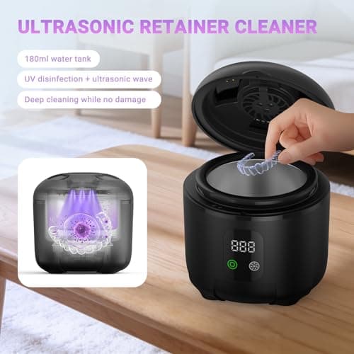 Ultrasonic Retainer Cleaner 25W Portable Ultrasonic Denture Cleaner Multi-Mode 45KHz with Drying and Removable Inner for Dental Trays, Braces, Jewelry, Toothbrushes, Mouth Guards, Aligners,Ring Black — view 3