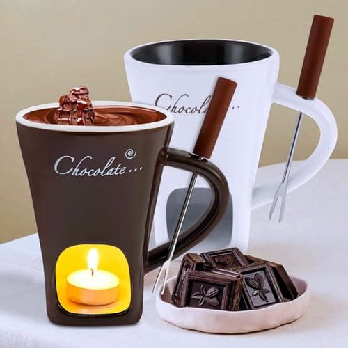 CREHNIL Chocolate Melting Mug Cheese Candy Mini Fondue Pot With Forks — view 3