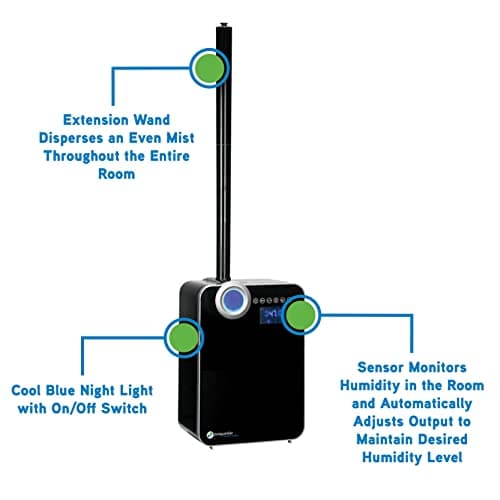 PureGuardian 2-Gallon Warm and Cool Mist Ultrasonic Humidifier with Extension Wand, 120-Hour Run Time on Low, 500 Sq. Ft. Coverage, For Large Rooms, Quiet Operation, Black, H8000B — view 4