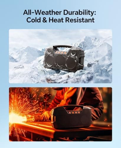 IPX7 Waterproof Outdoor Bluetooth Speaker, Wireless, 90W(Peak), 32H Playtime, Floating Design, Deep Bass & Loud Stereo Sound, Portable with Handle, Rugged for Pool, Beach, Kayaking, Hiking, Dark Brown — view 5
