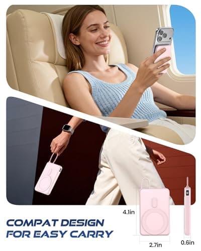 golioklsy Portable Charger Power Bank, 10000mAh Phone Charger with Built-in Cable, 20W PD Fast Charging, Slim Battery Pack with LED Display, Travel Essential for iPhone 17/16/15/14 All Series, Pink — view 4