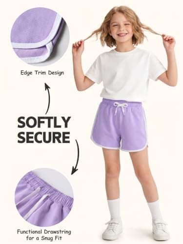 KIDDORY 5 Pack Girls Cotton Active Shorts Toddler Summer Shorts Multipack Soft Stretchy Sport Shorts (US, Age, 14 Years, 16 Years, 5, Black, Navy Blue, Off-White, Rose Red, Light Purple) — view 3
