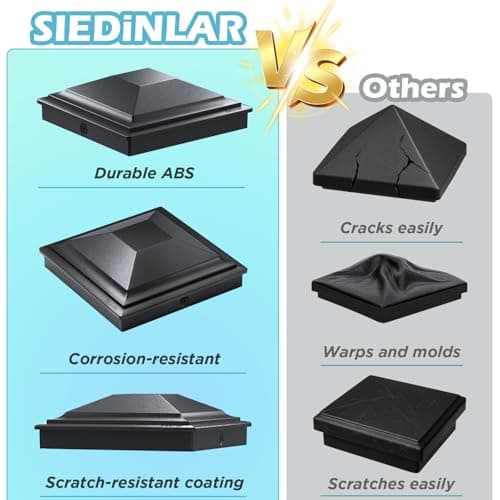 SIEDiNLAR 4x4 Post Caps Black 12 Pack, Fence Post Covers Outdoor Waterproof, Fits 4x4 3.5x3.5 Wood/Vinyl Posts for Deck Fence Mailbox Patio Decor — view 5