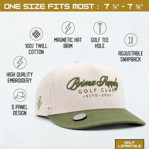 BRIMZ Cotton Golf Hat with Magnetic Brim & Tee Holder - Snapback Golf Cap for Men & Women - Magnetic Brim for Ball Marker