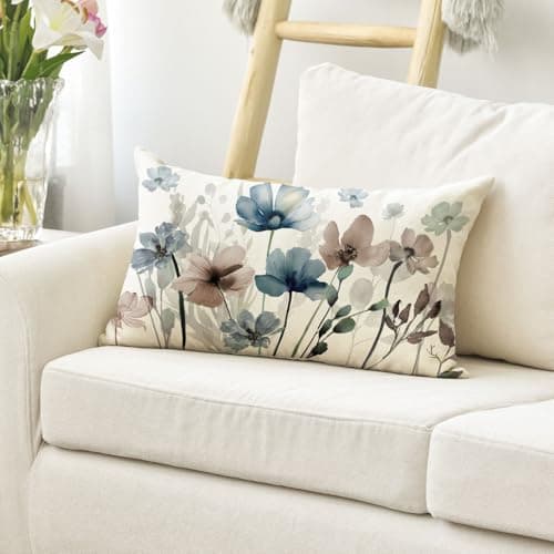 AVOIN colorlife Poppy Flowers Chinoiserie Spring Throw Pillow Cover, 12 x 20 Inch Blue Brown Seasonal Leaves Cushion Case Decoration for Sofa Couch Farmhouse — view 2