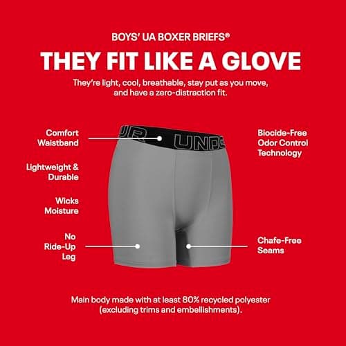 Under Armour Boy's Multipack Performance Tech Boxer Brief, Lightweight & Smooth Stretch Fit, Black/Camo, Large
