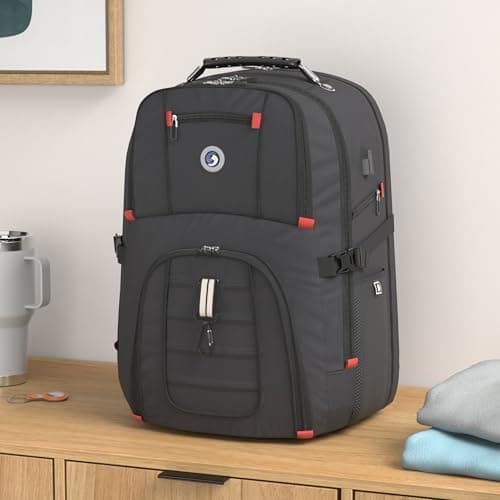 SHRRADOO Extra Large 50L Travel Laptop Backpack with combination lock,High School College Backpack Airline Approved Business Work Bag Fit 17 Inch Laptops for Men Women,Black