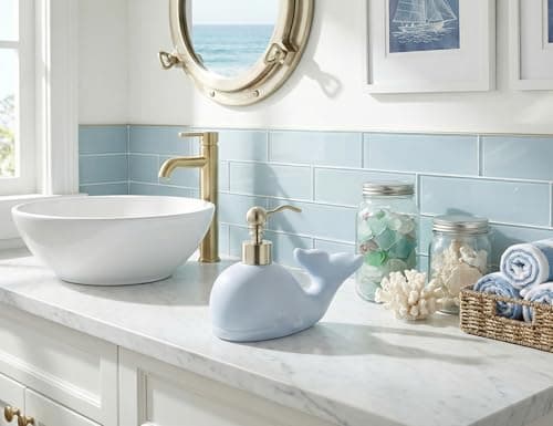 NEWHENGS Cute Whale Shape Soap/Hand Sanitizer Metal Pump Dispenser, Refillable for Bathroom Accessories, Gifts for Kids (Matt Blue)