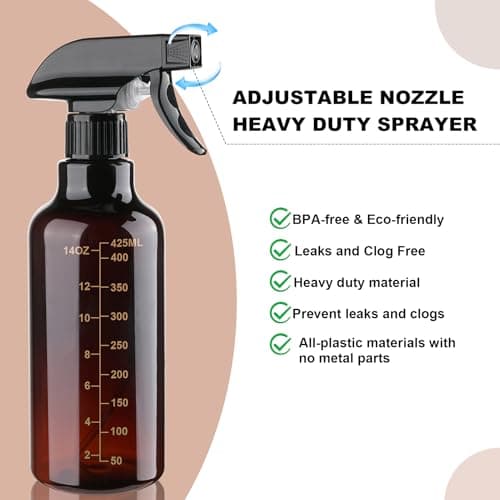 Hethyo Plastic Spray Bottle 16.9oz Empty Spray Bottles Refillable Container Trigger Sprayer for Cleaning Solutions, Water, Plants, Pet, Essential Oils, Hair, 2 Pack (Amber-scale) — view 2