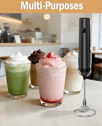 Rechargeable Milk Frother Handheld, Electric Whisk with 3 Speeds, Hand Drink Mixer with 2 Heads, Portable Coffee Frother Wand Handheld for Coffee, Lattes, Cappuccino, Eggs (Black) — view 5