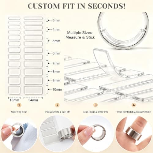 Haiou 114Pcs Silicone Ring Size Adjuster for Loose Rings - Clear Invisible 3-in-1 Ring Guard for Women, Anti-Slip for Smart Rings & Wedding Bands — view 3