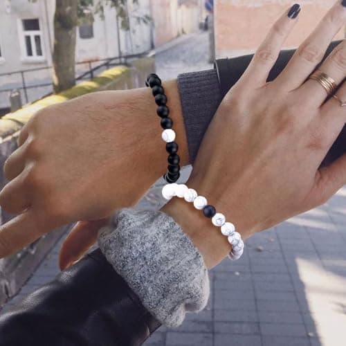 SUMMER LOVE Best Friend Bracelets Couples Bracelets for 2 Matching Yin Yang His and Her Lover Bracelet Jewelry for Bff Friendship Relationship Boyfriend Girlfriend Valentines Gift (Black White Bead) — view 2