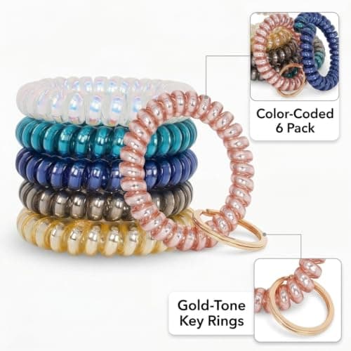 BIHRTC 6pcs Wrist Coil Keychain Car Key Holder Key Ring Bracelet Plastic Spiral Spring Flexible Stretchable Wrist Band Wristlet Key Chain Sauna Accessories for Sauna Gym Pool Outdoor Sports Activity — view 2