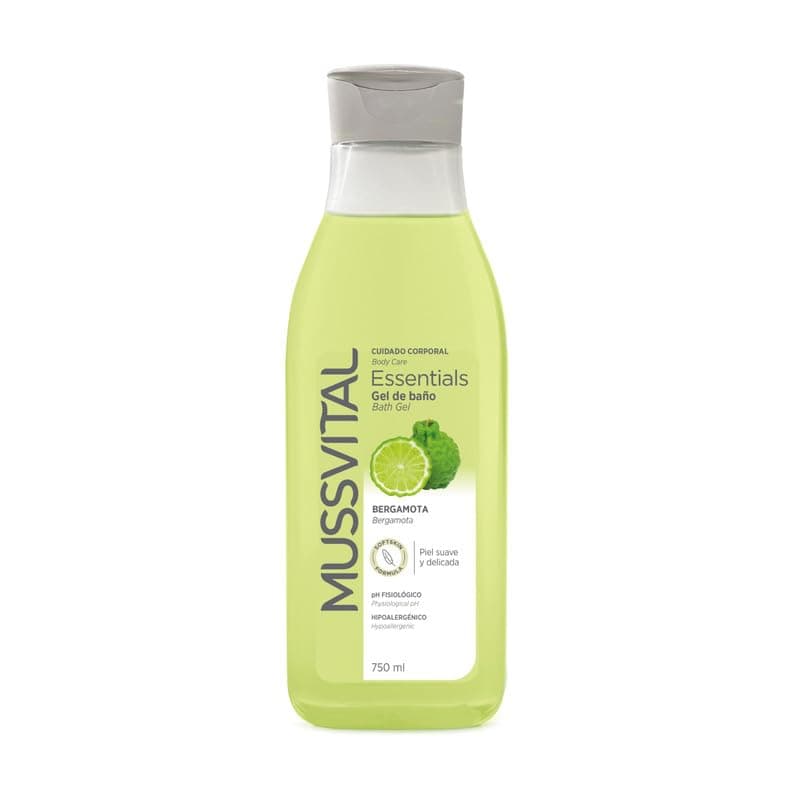 MUSSVITAL Essentials Bergamot Bath Gel 750 ml, pH 5.5 Physiological, with Panthenol, Gentle Washing Base, Daily Skin Cleaning, Body Hygiene