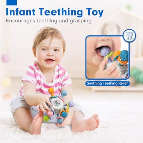Baby Sensory Teething Toys Set, Montessori Baby Toys 6-12 Months, Incl Newborn Rattle Teether & Baby Blocks & Soft Stacking Rings, Ideal Babies Boy Girl Gifts, Infant Toys 0-3-6-9-12-18 Month — view 4