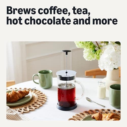 Amazon Basics French Coffee Press, 34 oz., Borosilicate Glass, BPA-Free, Triple Filtration System, Dishwasher-Safe Parts — view 4