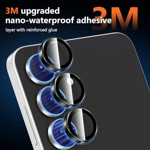 Avocase for Samsung Galaxy S25 FE Camera Lens Protector, Individual Metal Ring Tempered Glass Lens Cover, [Strong Adsorption] Scratch Resistant Ultra-Thin HD Clear Lens Cover, 1 Set-Black Ring — view 3